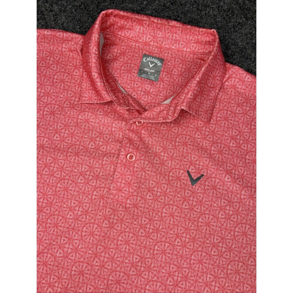 Callaway Polo Shirt Men’s Large Pink AOP Geometric Golf Performance